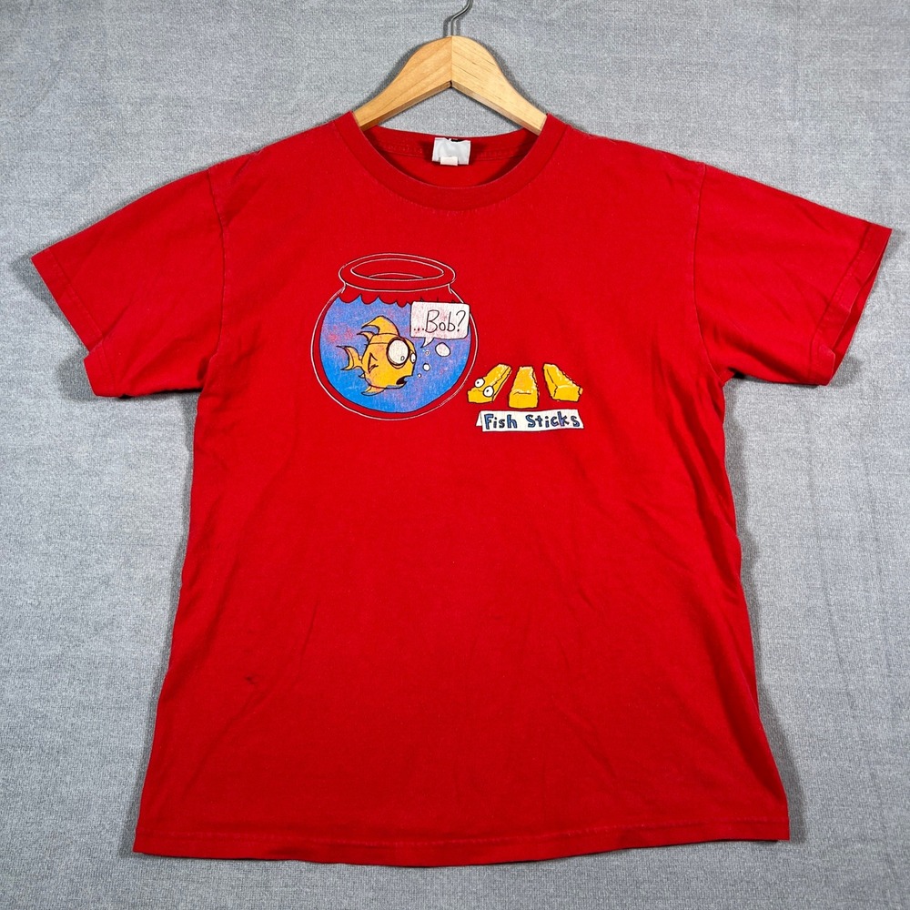 Bob Fish Sticks Graphic Short Sleeve T-Shirt Kids M Red Cotton